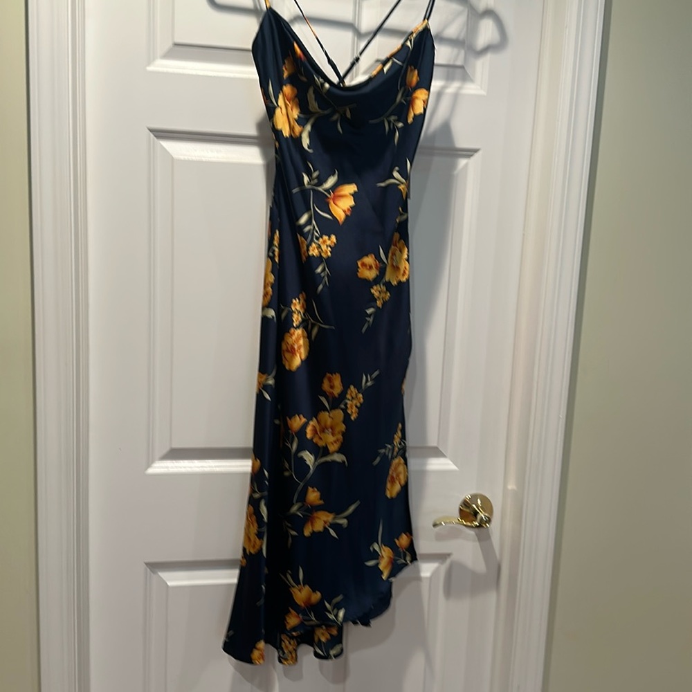 Astr Gold and Blue Maxi Slip Dress Spaghetti Strap